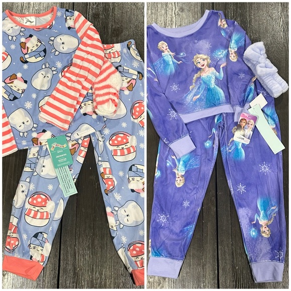 NWT PAJAMA 3pc Sets BUNDLE Disney Frozen Elsa Squishmallows GIRLS SMALL S 6/6X - Picture 1 of 9